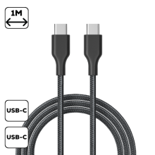 Szövet adatkábel Type-C to Type-C 1m/60W, Fekete