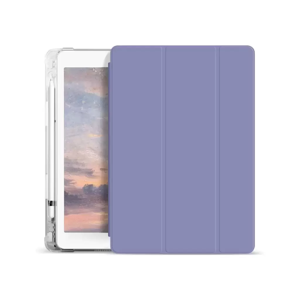 XPRO Smart Book tok pencil tartóval és teljesen átlátszó szilikon hátlappal lila Apple Ipad 10,9
