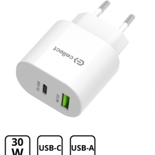 Hálózati gyorstöltő adapter 30W USB-A és C csatlakozóval, Fehér