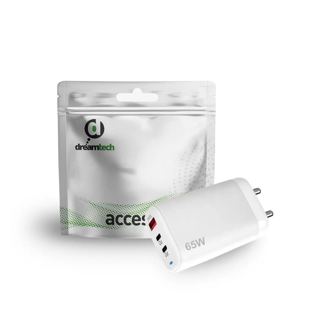 Dreamtech Charger Fehér 65W 1*USB-A, 2*USB-C hálózati gyorstöltő adapter