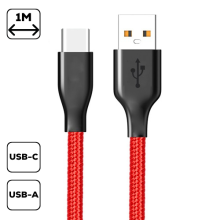 Szövetborítású Type-C adatkábel, Piros