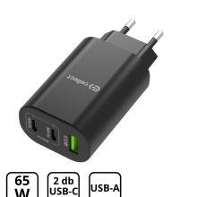 Hálózati gyorstöltő adapter 65W, Fekete