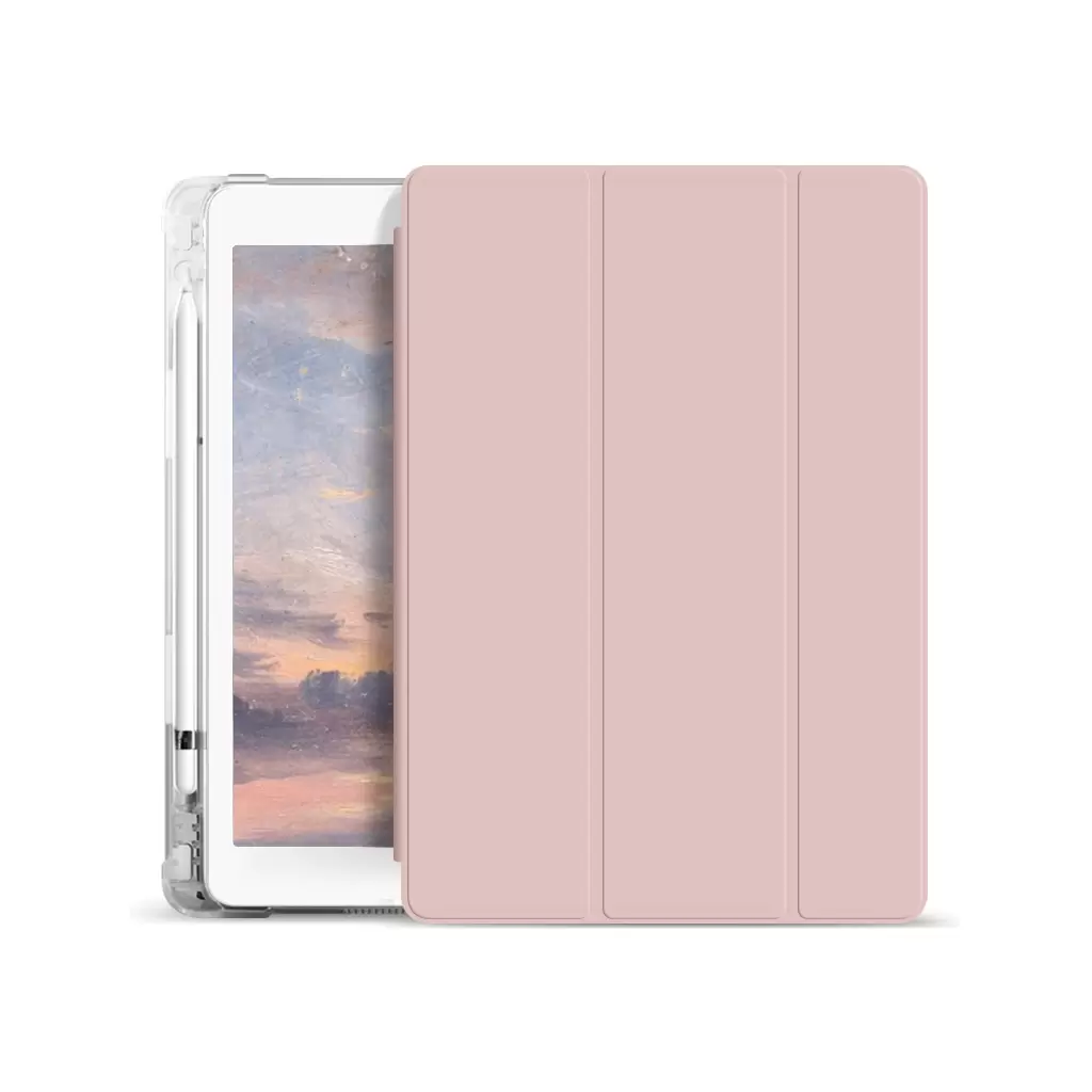 XPRO Smart Book tok pencil tartóval és teljesen átlátszó szilikon hátlappal pink Apple Ipad 10,2