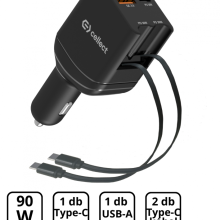 Autós töltő 2 db beépített kábellel gyorstöltéssel 90W,Fekete